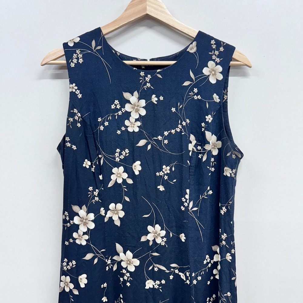 Vintage‎ Dark Floral Maxi Dress Womens M/L Black Rayon Cottage Prairie Long 90s - Picture 3 of 7